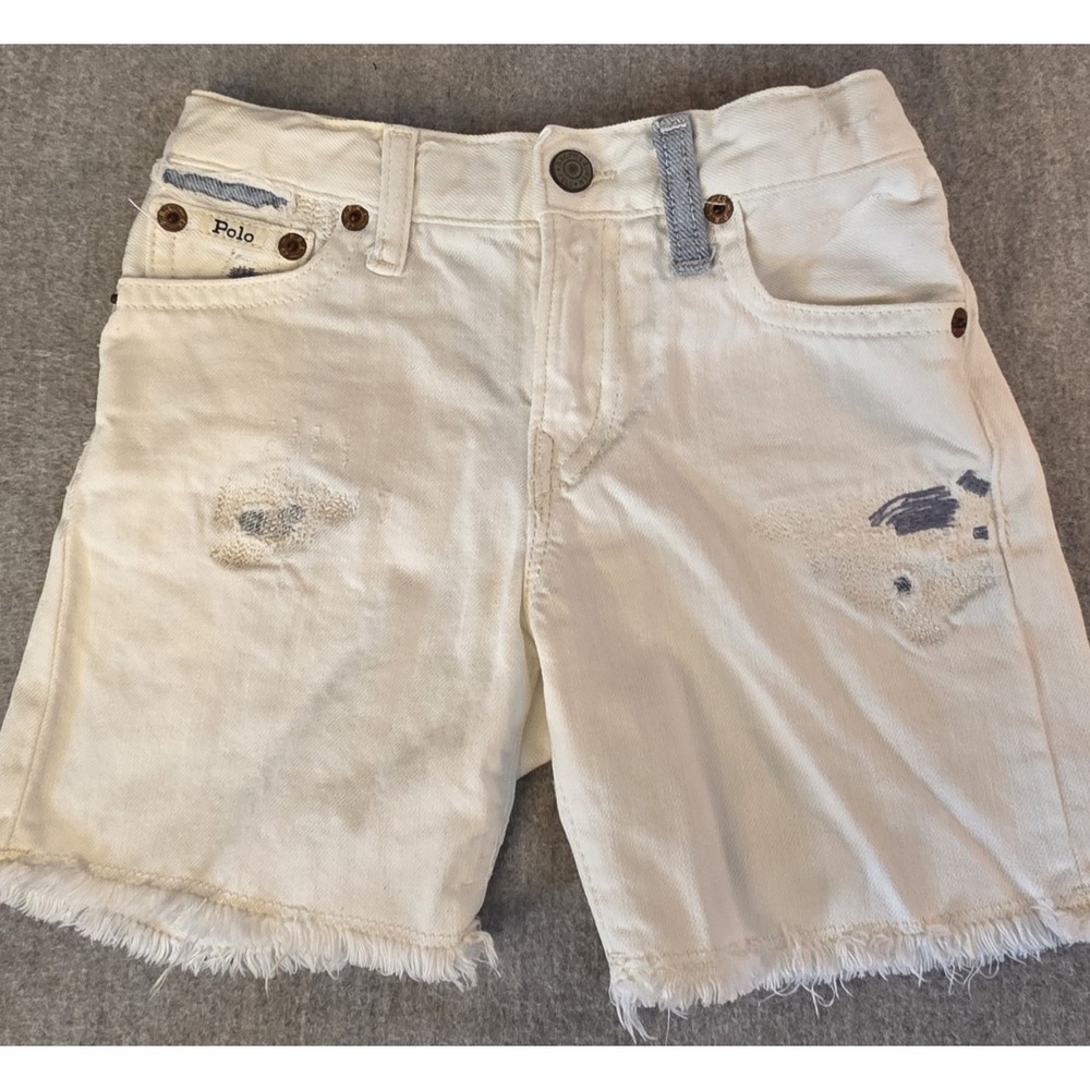 Polo Ralph Lauren Kids 4T Shorts Sullivan Slim White Patchwork Distressed CutOff